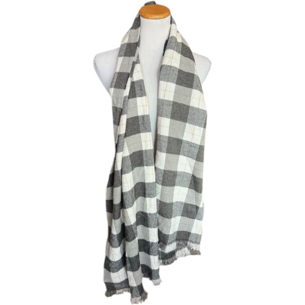Gap Unisex Rectangle Scarf Black White Plaid Lightweight Large
